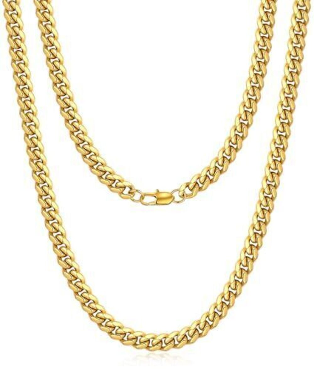 4337 Gold Chain , 4mm Cuban Link Chain Necklace , 18K Gold Plated Gold